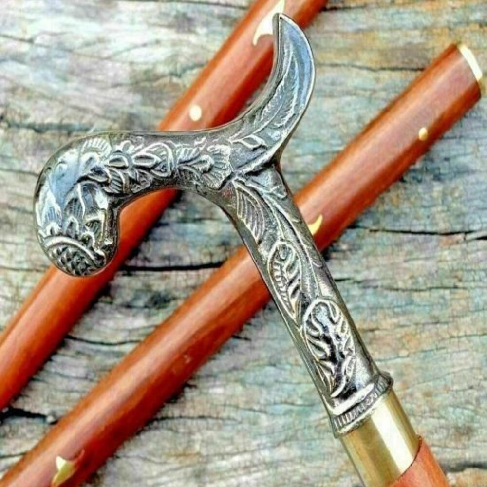 Vintage Brass Handle Wooden Walking Stick Cane – 93.98 Cm, Antique Design
