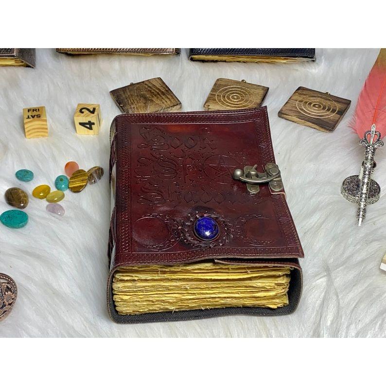 Book of shadows vintage leather journal  grimoire journal with handmade deckle edge paper gifts for men and women