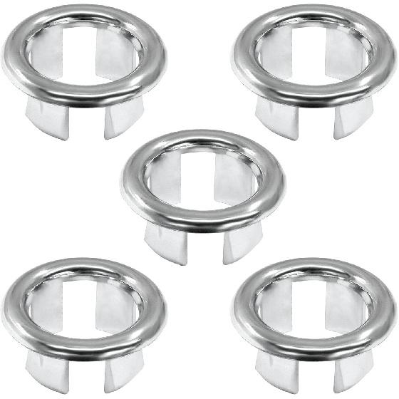 5 Pcs Chrome Overflow Cover Rings, Round Hole Trim Hole Insert in Cap for Home/Sink/Bathroom/Kitchen