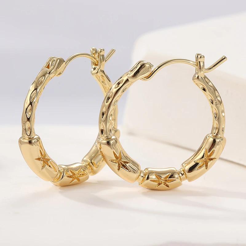 

Vintage Copper Material Hand Carved Patterned Hoop Earrings for Women Golden Plated Banquet Festival Jewelry Accessories