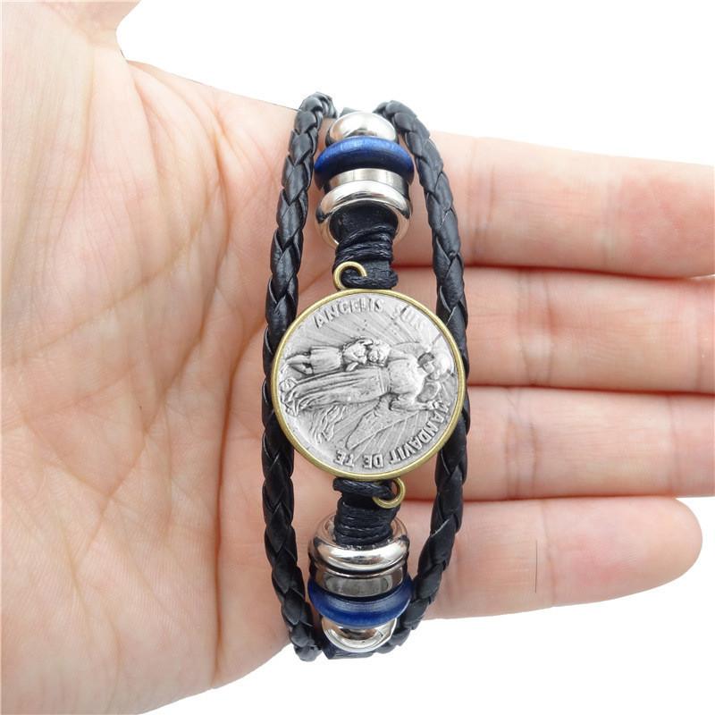 Vintage Punk Style Seven Archangels Gemstone Leather Bracelet For Women And Men Handmade