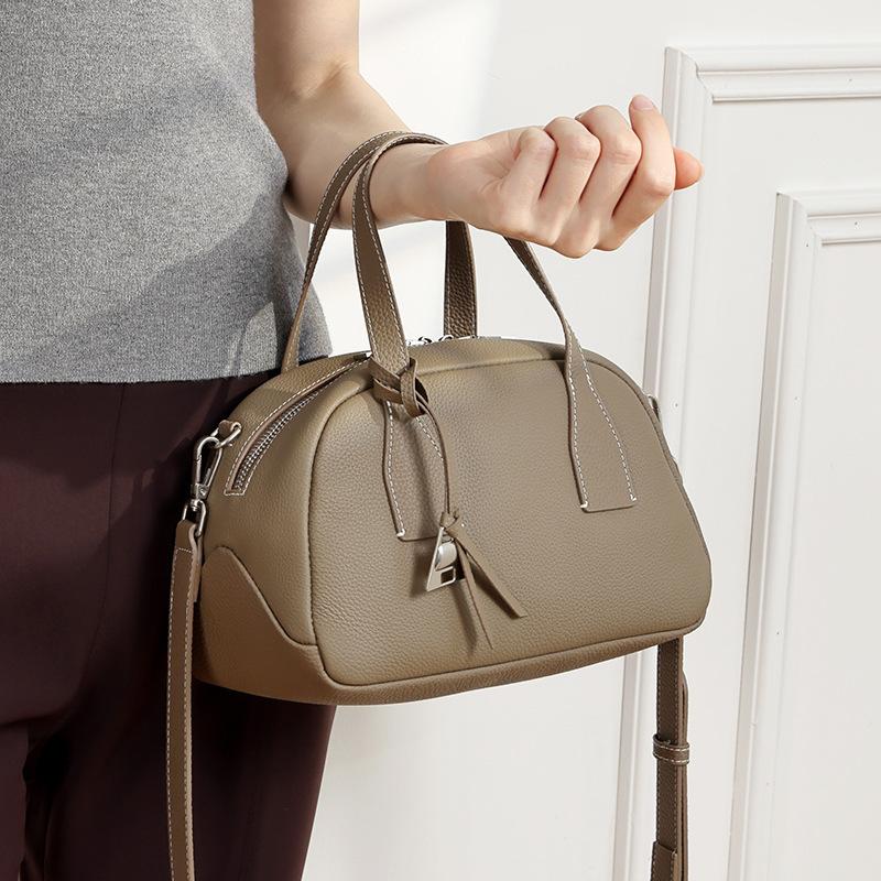 First Layer Cowhide Small Bowling Bag Hobo Bag Fashion Trend Handbag Leather Messenger Shoulder Bag