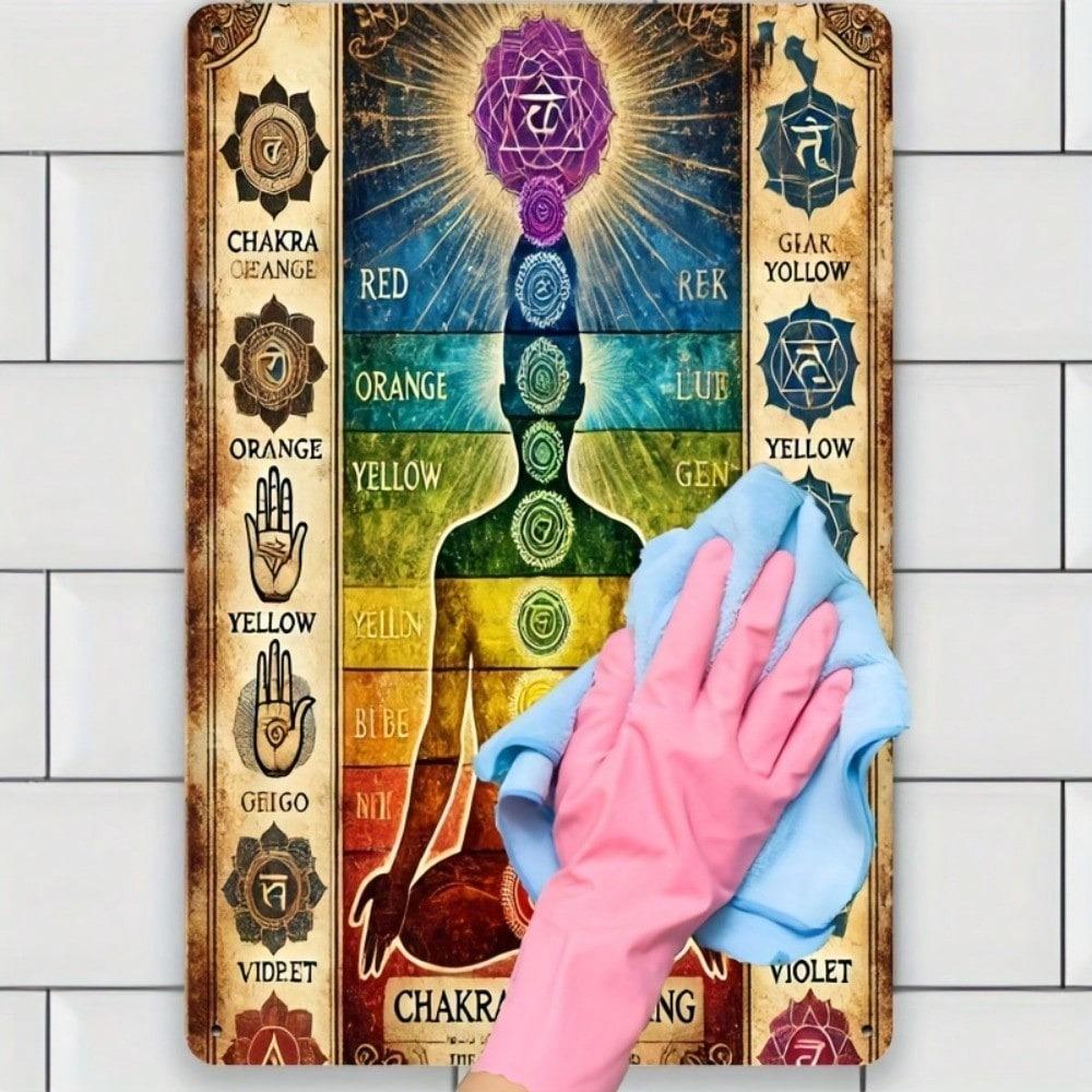 Vintage 7 Chakras Metal Wall Art Yoga Meditation Spiritual Decor Symbols
