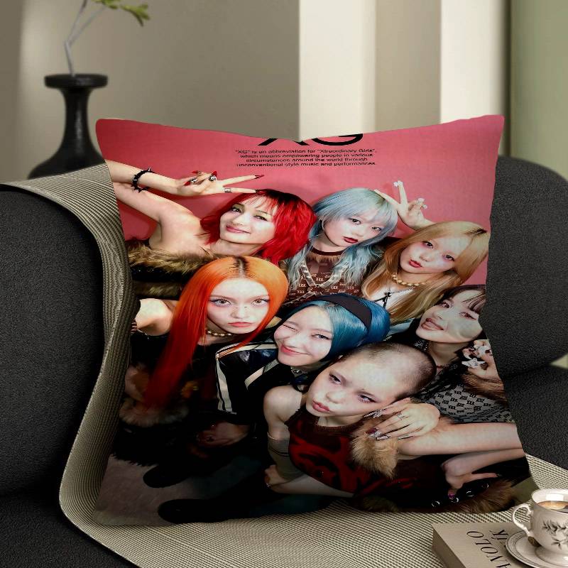 Kpop XG Group Cushion Cover Car Throw Pillow Case For Sofa Car Christmas Gift xcm xcm