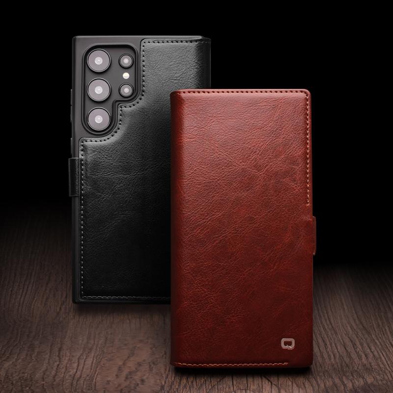 Genuine Leather Phone Case for Samsung S25+ Plus 5G Business Style Fashion Luxury with Card Slots Cover for S25 Ultra 5G