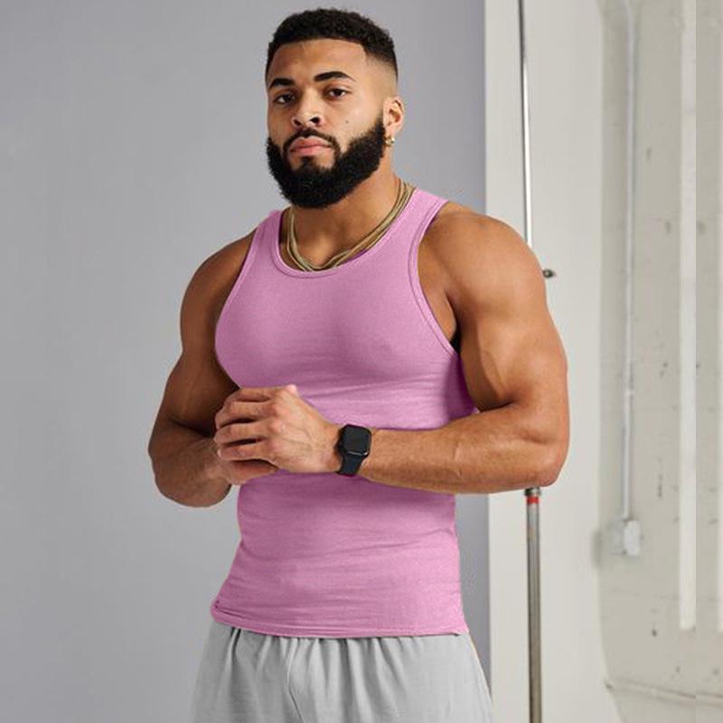 Vestă de fitness cu uscare rapidă de vară pentru bărbați – Cămașă sport fără mâneci, de culoare uni, marca de modă americană