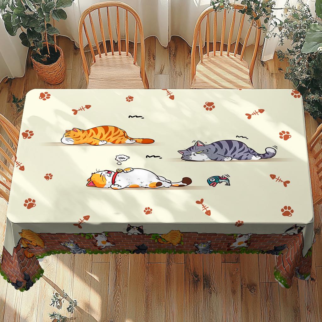 One Cat-Themed Tablecloth, Featuring Cute Cat And Paw Print Designs, Suitable for Home Kitchen Decor, Room Decoration