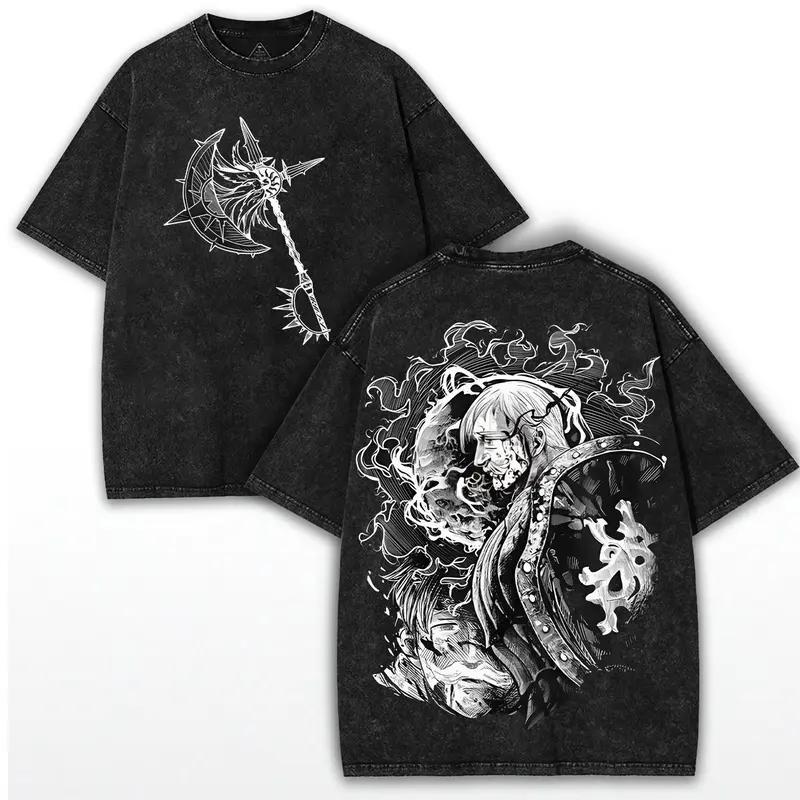 

Семь смертных грехов Эсканор Аниме Графическая футболка Мужская одежда Футболки с коротким рукавом Хлопковые футболки Винтажная футболка с варкой Футболка Харадзюку XXL чёрный