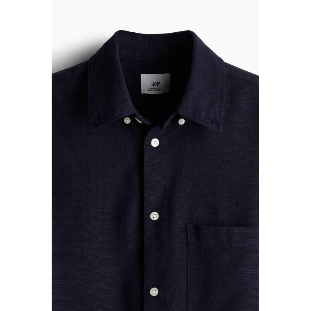 H M Textured sHirt Regular Fit Navy Blue