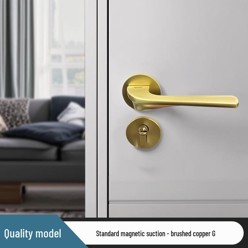Universal Magnetic Black Bedroom Door Handle Lock - Silent, Solid Wood Design