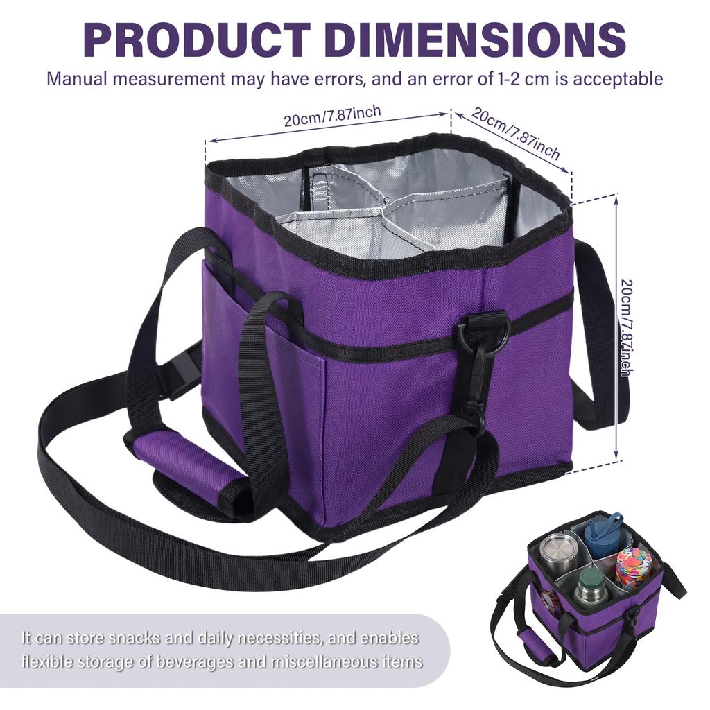 4 Cup Insulated Bag 600D Oxford Cloth Beverage Tote Bag with Front Pocket & Detachable Shoulder Strap Water Bottle Mug Tote Bag