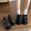 British style platform versatile thick heel heightening single shoes brown retro lace-up small leather shoes women's autumn 2024 new models