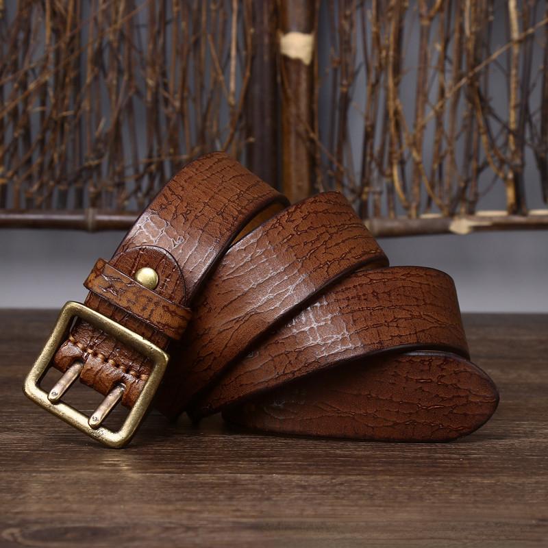 Cureaua Bărbați în stil coreean, retro, învechit, la modă, unică, cu ac dublu, din alamă, cu cataramă, din piele naturală, din piele de vacă pură.
