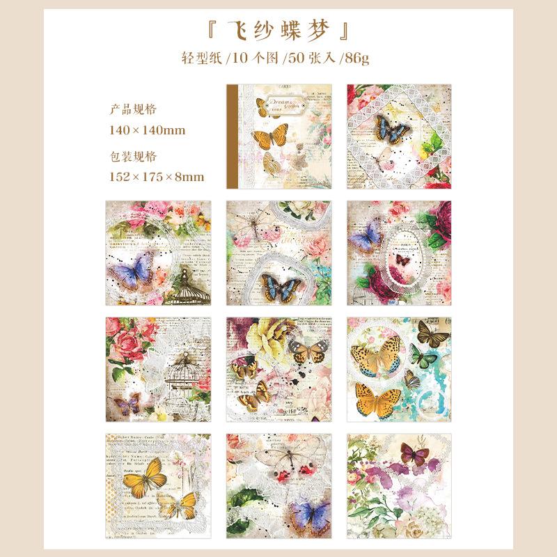 

50 pcs Lace collage retro decorative material base paper Planner Creativity Diy Hand Account Diary Album Background paper