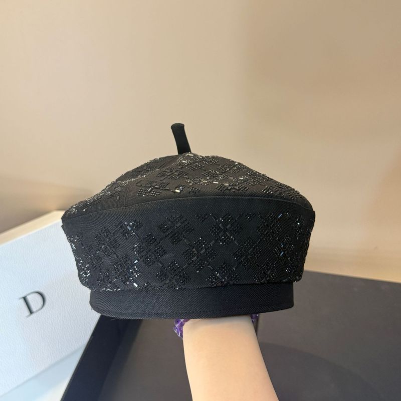Luxury Beaded Beret High-Quality Autumn Winter Sparkle Versatile Anti-Aging Blossom Casual Painter Hat for Women