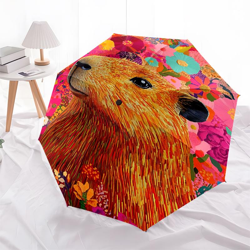 Capybara Themed Travel Umbrella-8 Ribs Automatic Opening and Closing, Portable Folding Design, Compact and Stylish Umbrella Suitable for Out