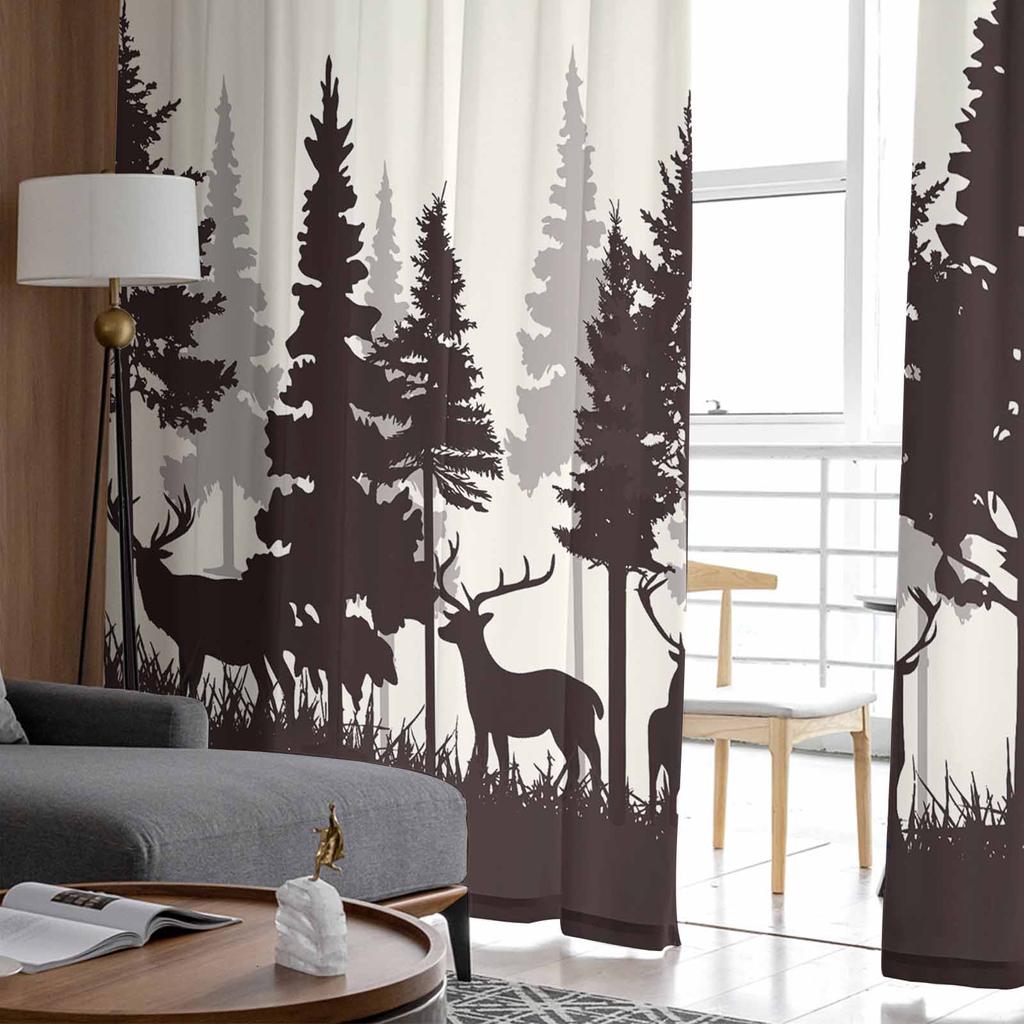 Wald Silhouette Hirsch Tier Mond Fenster Tüll Vorhänge für Wohnzimmer Schlafzimmer Hotel Luxus Dekoration Gardinen