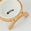 Raised Wooden Ceramic Pet Bowl, Double Elevated Cat Feeder with Removable Bowls, Anti-Spill, Neck Protection