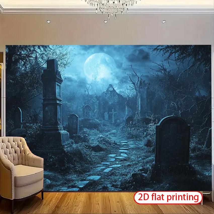 1pc 2D Flat Halloween Theme Banner Background Cloth, Ghost Pattern, Halloween Decoration, No Power Required——sjs