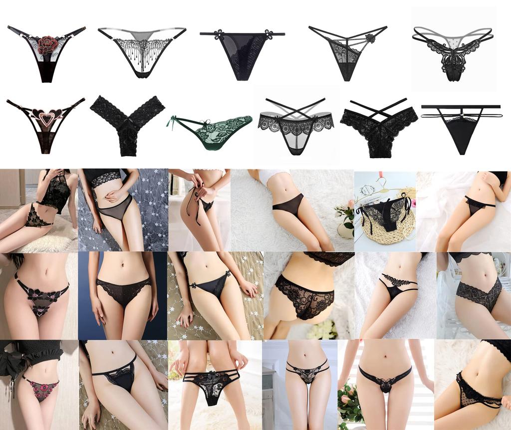 Raiplus Sexy Lucky Bag Black Lucky Cute Lace Sexy Cute Sheer Elegant Sexy Set Women's T-Back (10-Piece Set) - Panties, Underwear, Extreme, Women's