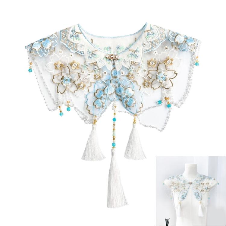 Elegant Horse Face Skirt Collar Embroidery Flower Decorative Shawl for Ancient Costume Cultural Event Ceremony Neckpiece