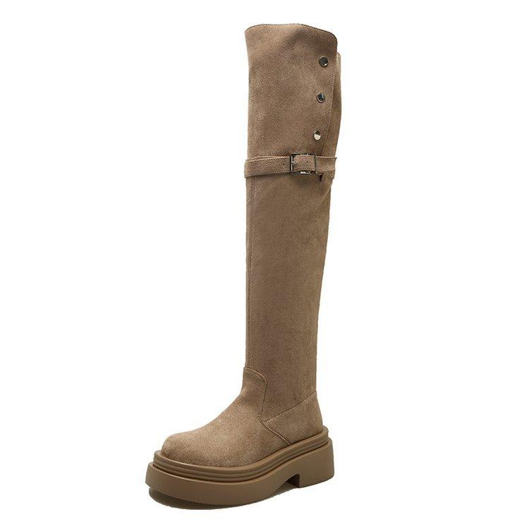 [Ziyan] Two-wear Folded Thick-soled Boots for Children, New Thick-heeled Knee Knight Boots In Autumn and Winter 2025
