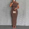 New hip skirt solid color fashion water ripple slanted shoulder dress