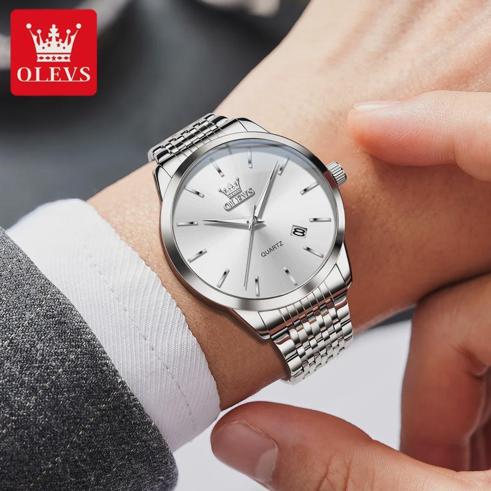 OLEVS Original Quartz Men's Watches Fashion Simple Stainless Steel Strap Waterproof Auto Date Luminous Wrist Watches for Man