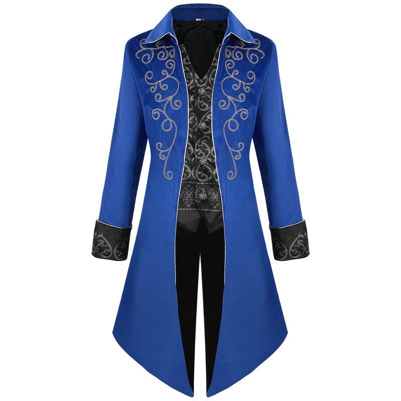 

2024 New Foreign Trade European and American Medieval Men s Coat with Silver Trim Tailcoat Steampunk Retro Performance Costume Blue L