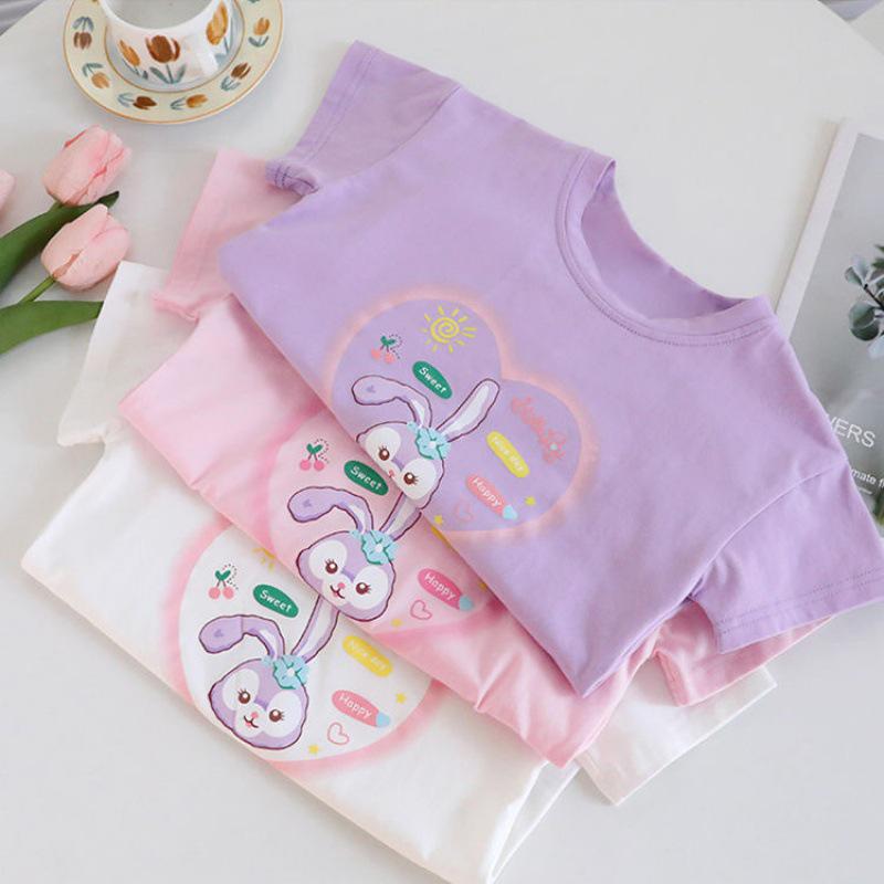 Girls' Cartoon Cotton T-Shirt - Round Neck, Short Sleeve, Stylish Summer Top for Toddlers and Babies