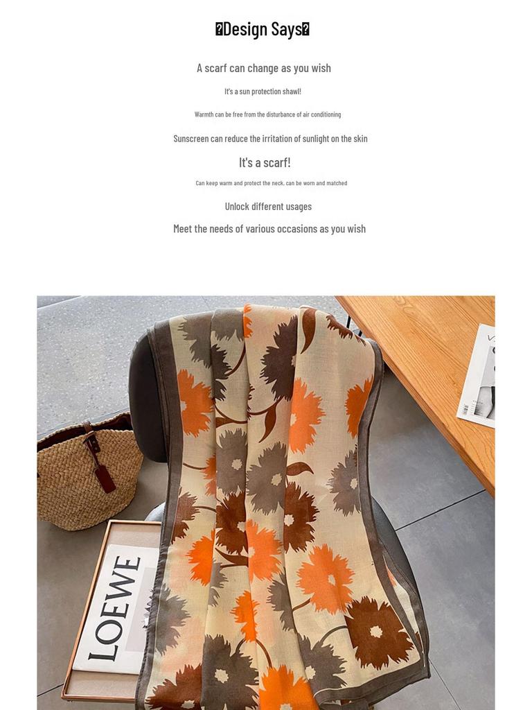 Korean Style Floral Cotton Linen Scarf - Versatile Autumn/Winter Shawl for Women