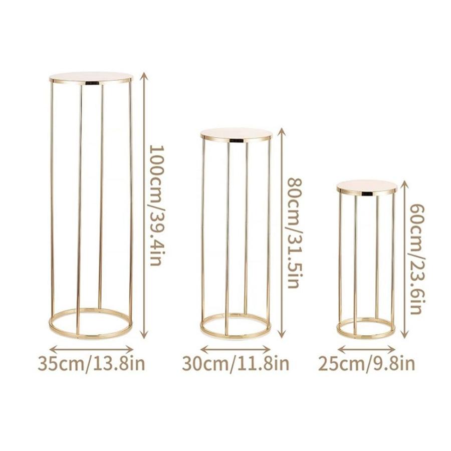 3-Pack Wedding Table Gold Metal Flower Stand - Floor Standing Vase Stand Pathway Full Height Column Tabletop Centerpiece