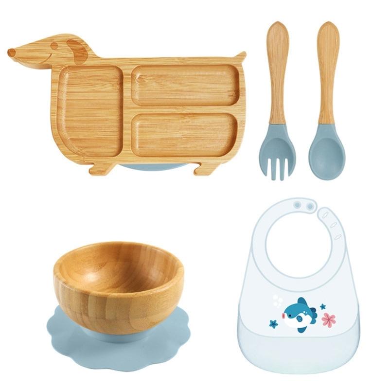 Cartoon Design Baby Fütterteller-Set Kinder Beikostschüssel mit stabilem Saugfuß für frühe Esser