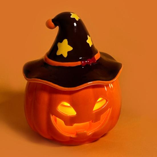 Halloween Ceramic Pumpkin Tea Light Holder Tabletop Spooky Pumpkin Sculptures Candle Holder for Home Holiday Party Decoration