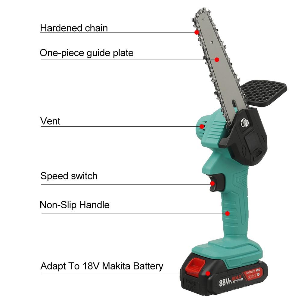 1200W 6 Inch Electric Chain Saw With 2 Battery Pruning ChainSaw Cordless Garden Logging Saw Woodworking Cutter Power Tool