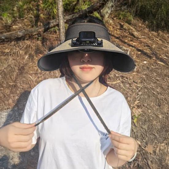 Chapéu Viseira Yousheng para Exterior com Ventilador Embutido Aba Larga Topo Aberto Chapéu de Resfriamento com Ventilador Alimentado por Energia Solar e Carregamento USB para Viagens ao Ar Livre na Praia