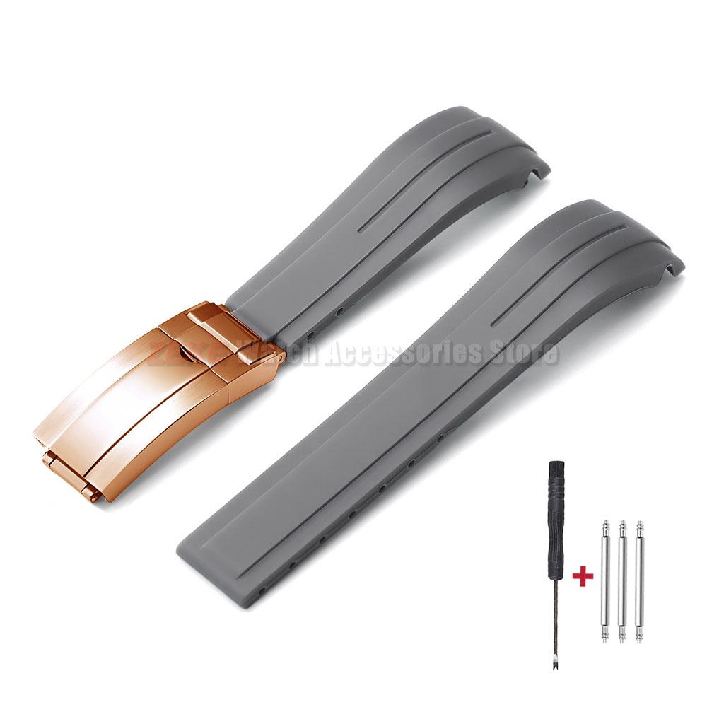 Curved End Rubber Watch Strap 20mm 21mm 22mm for Rolex for Water Ghost Folding Buckle Bracelet Waterproof Silicone Wrist Band