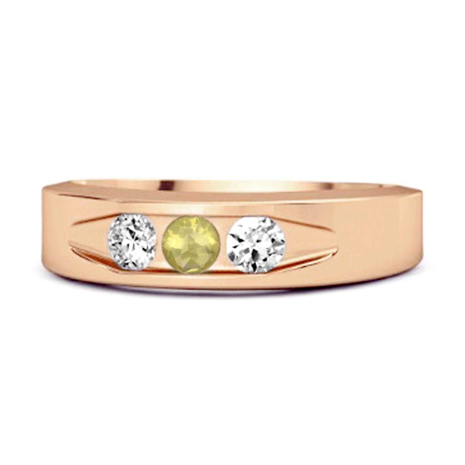 

Lemon Quartz Three Stone Band Ring - 925 Sterling Silver Rose Gold Vermeil 11 рожевий колір золота