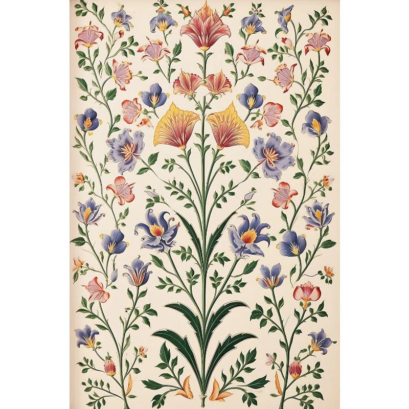 Vintage Indian Folk Art Tree of Life Lotus Floral Canvas Painting  Persian Pattern Wall Decor Poster for Home Room