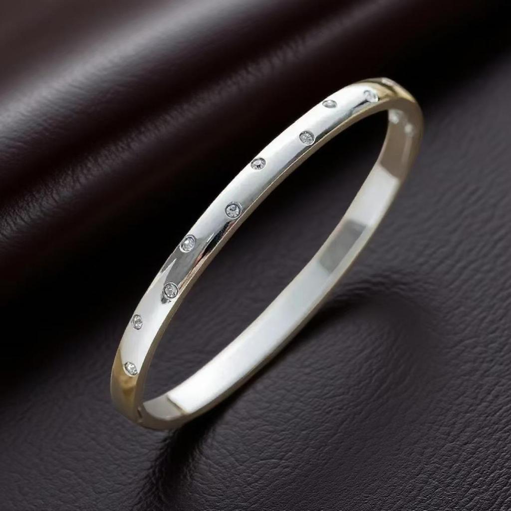 Stainless Steel 18K Gold Plated Bracelet with Diamonds - Shiny Summer Women's Accessory