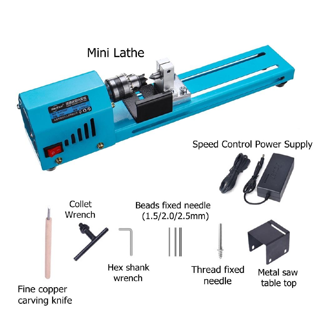 150W 12V-24V cnc Mini Beads Machine Rotary Tool Set Miniature Lathe DIY Woodworking Lathe Grinding Polishing Beads Drill