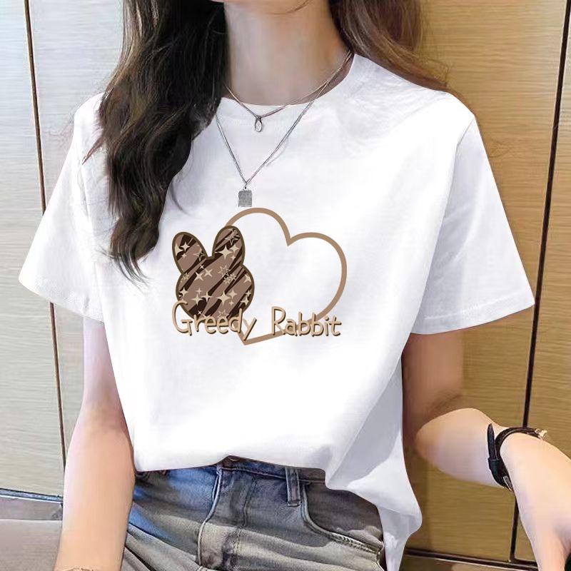 

Women s T-shirt, women s round neck loose fashionable printed T-shirt, cartoon top for summer XXS