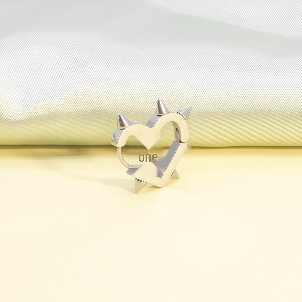 Stainless Steel Heart Rivet Earrings - Pointed Cone Peach Shape, Hot Girl Style