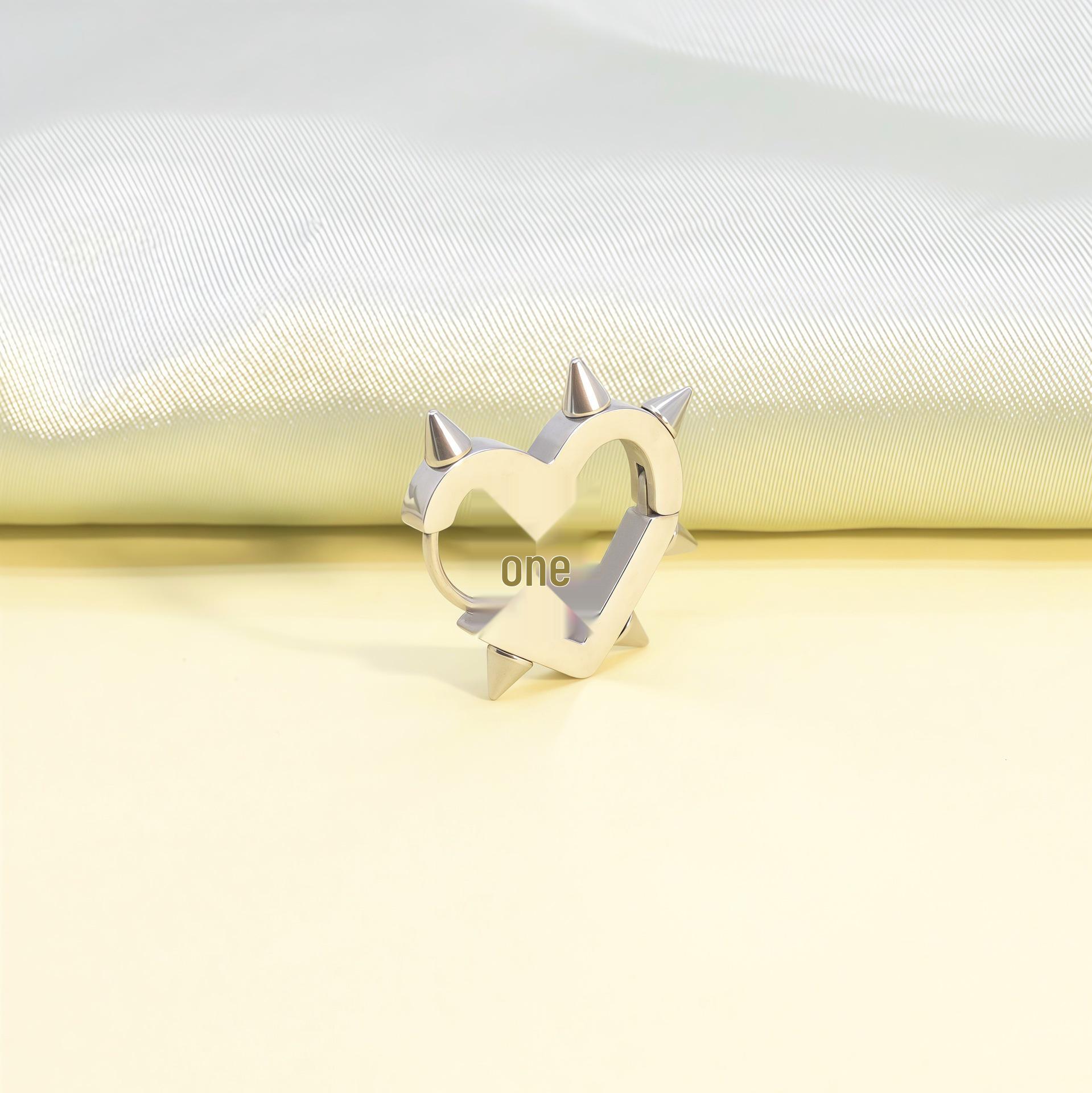 Stainless Steel Heart Rivet Earrings - Pointed Cone Peach Shape, Hot Girl Style