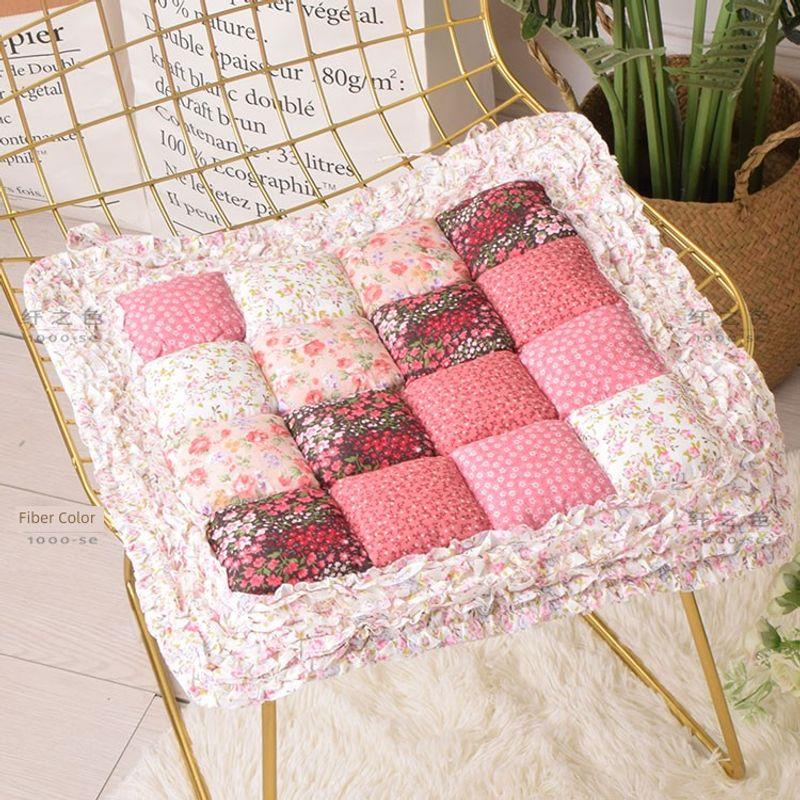 

Korean Style Pure Cotton Fabric Quilted Cushion Beautiful with Lace Living Room Dining Chair Cushion Office Cushion Fall and Winter Cushion Gray Pastoral parquet Red 45x 45cm with strap