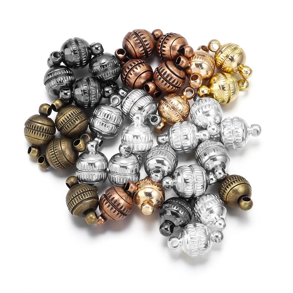 5Sets Round Copper Magnetic Clasps Fit Necklace Gold End Clasps Connector DIY Leather Bracelet Jewelry Making Supplies