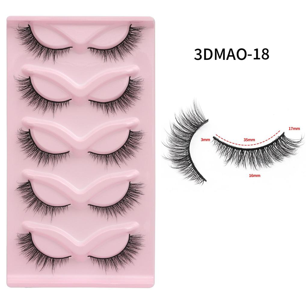 3D Cat Eye False Eyelashes - Dense Tail Lengthening Style, Pack of 5 Pairs