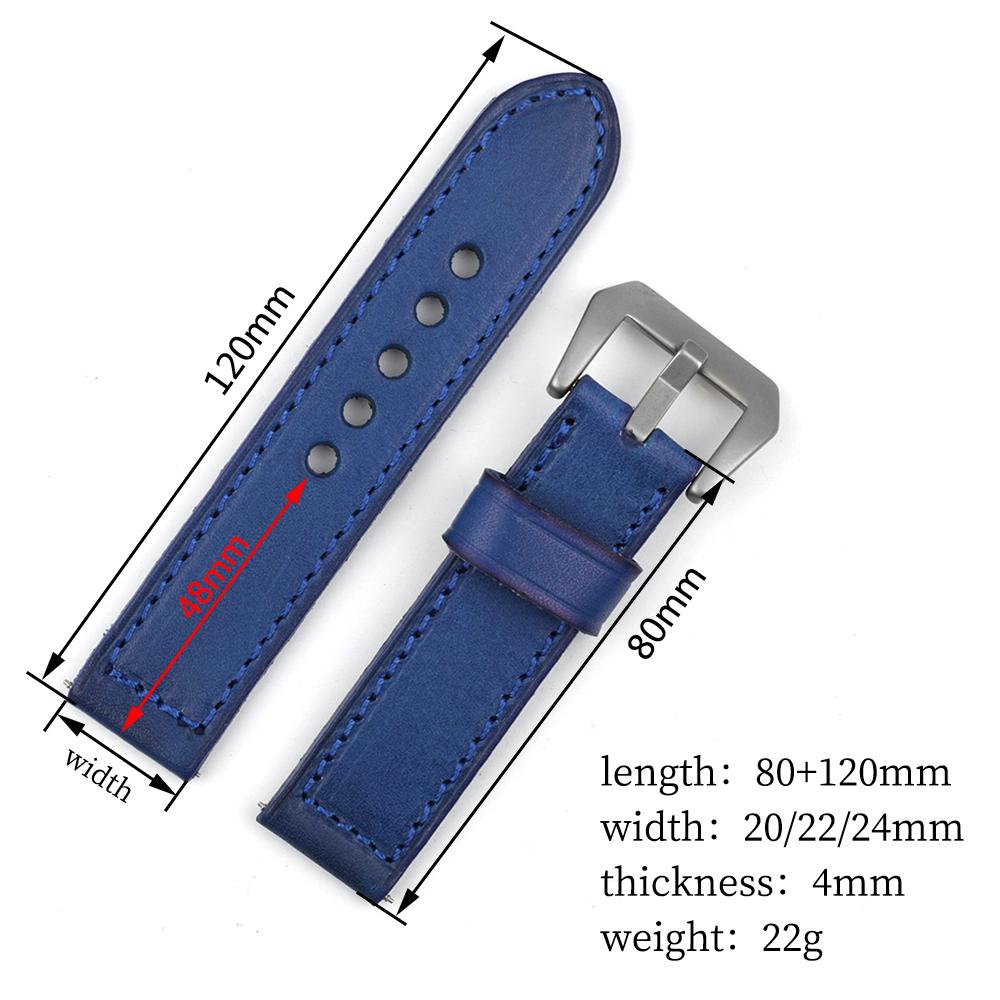 Vintage Genuine Leather Watch Bands 20mm 22mm 24mm Handmade Stitching Watch Strap Replacement Women Men Cowhide Wristband Belts
