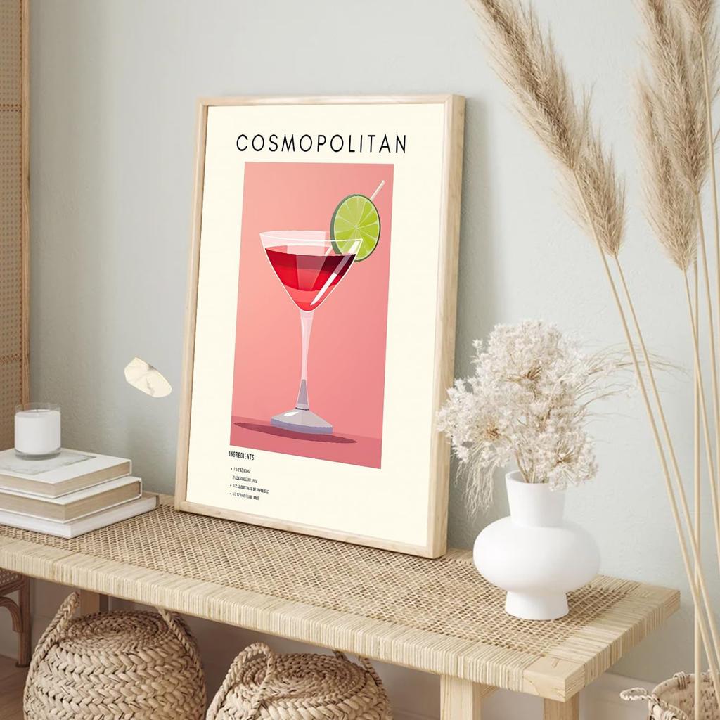TRAMIN 12pcs Vintage Cocktail Poster, Retro Cocktail Wall Art, Bar Cart Accessories and Decor, Funky Drink Aesthetic Pictures, Colorful Preppy Bar