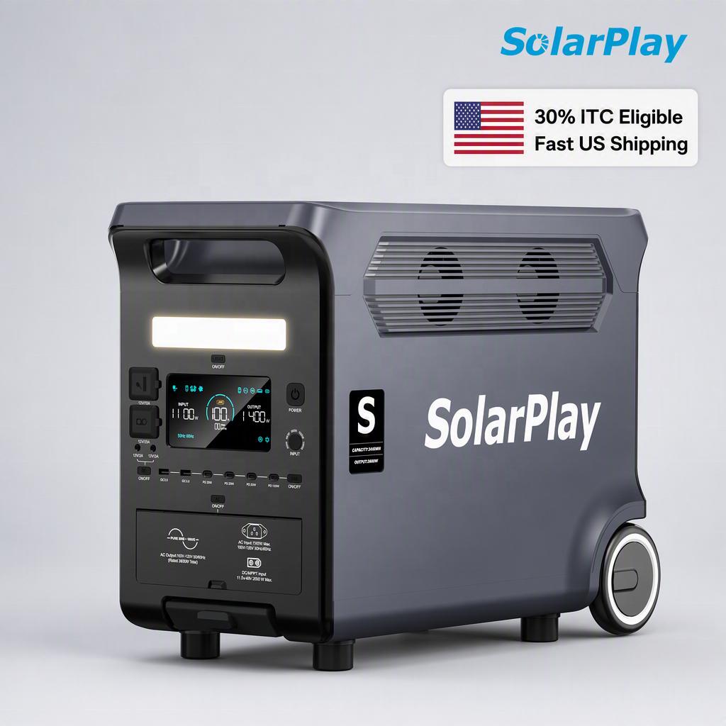 Solarplay 3600W Portable Power Station 3840Wh Solar Generator Certified Home Backup 30% ITC Eligible Battery